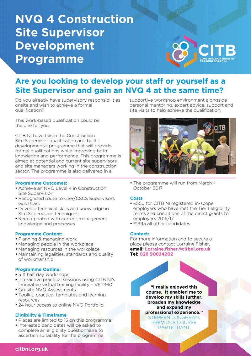 NVQ 4 Construction Site Supervisor Development Programme made possible by CITB