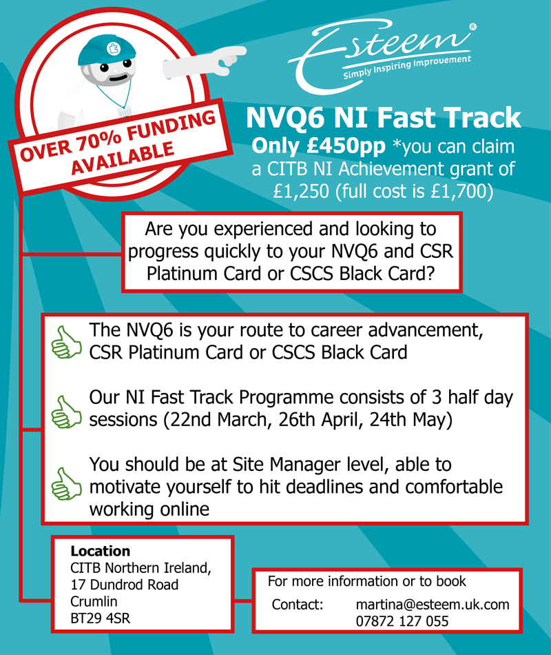 NVQ6 NI Fast Track programmes with over 70% funding available