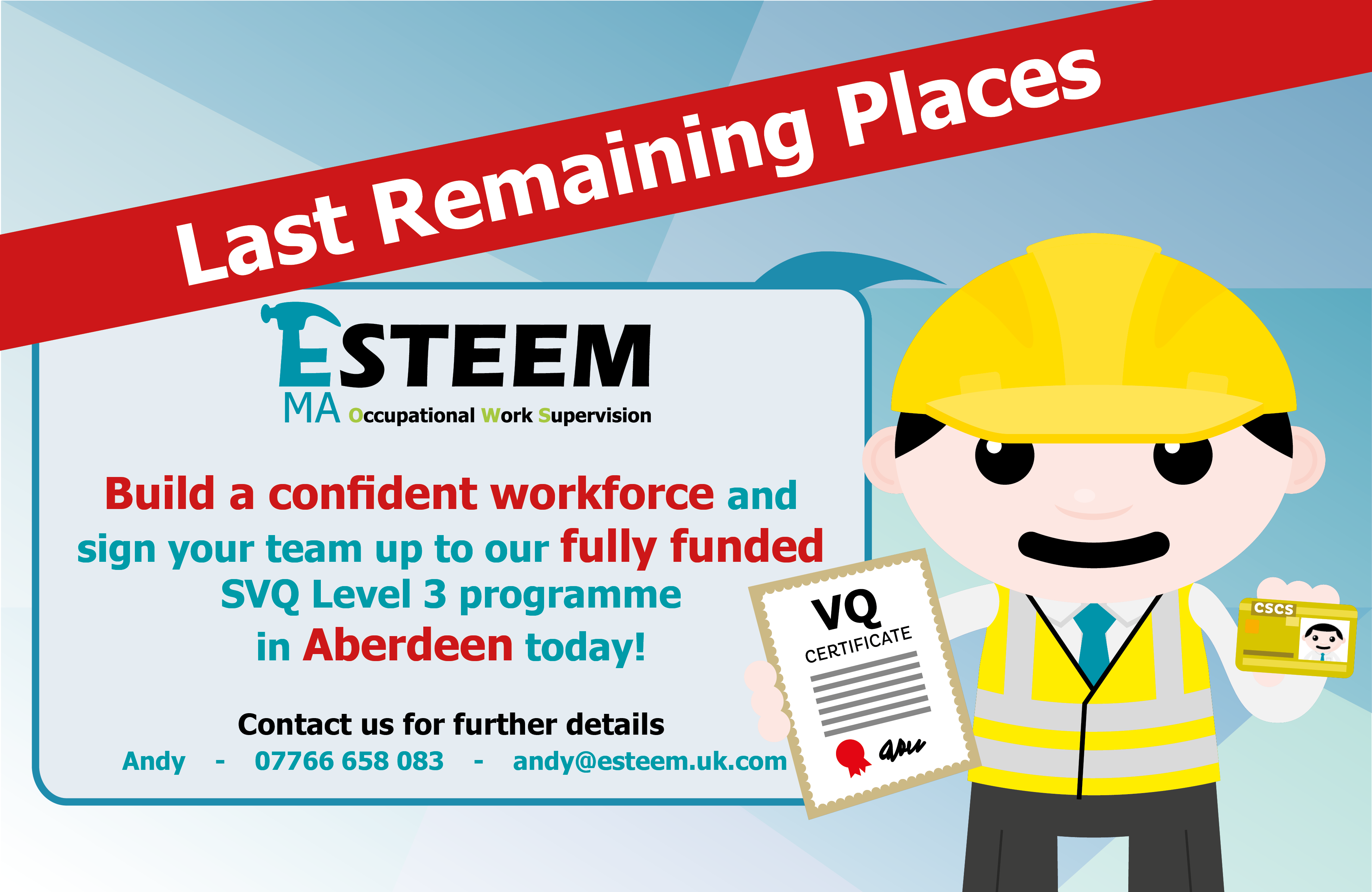 Last remaining places on our SVQ3 programme in Aberdeen