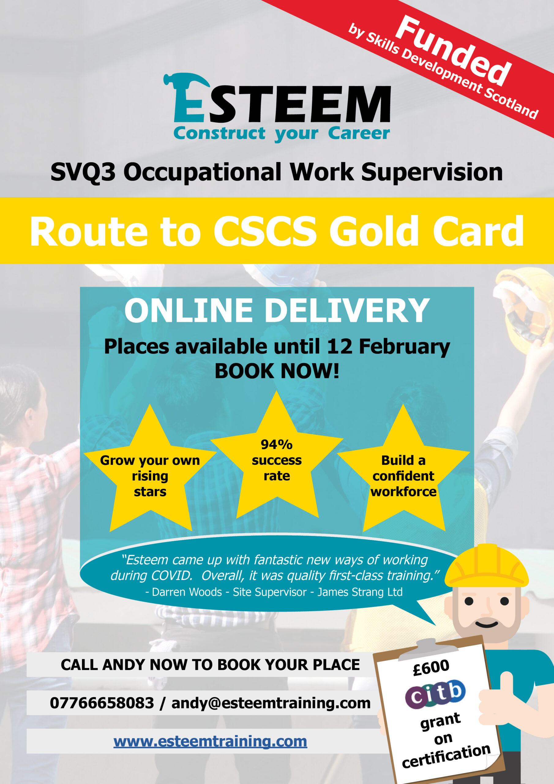 Funded places available on our upcoming SVQ3 programme in Occupational Work Supervision
