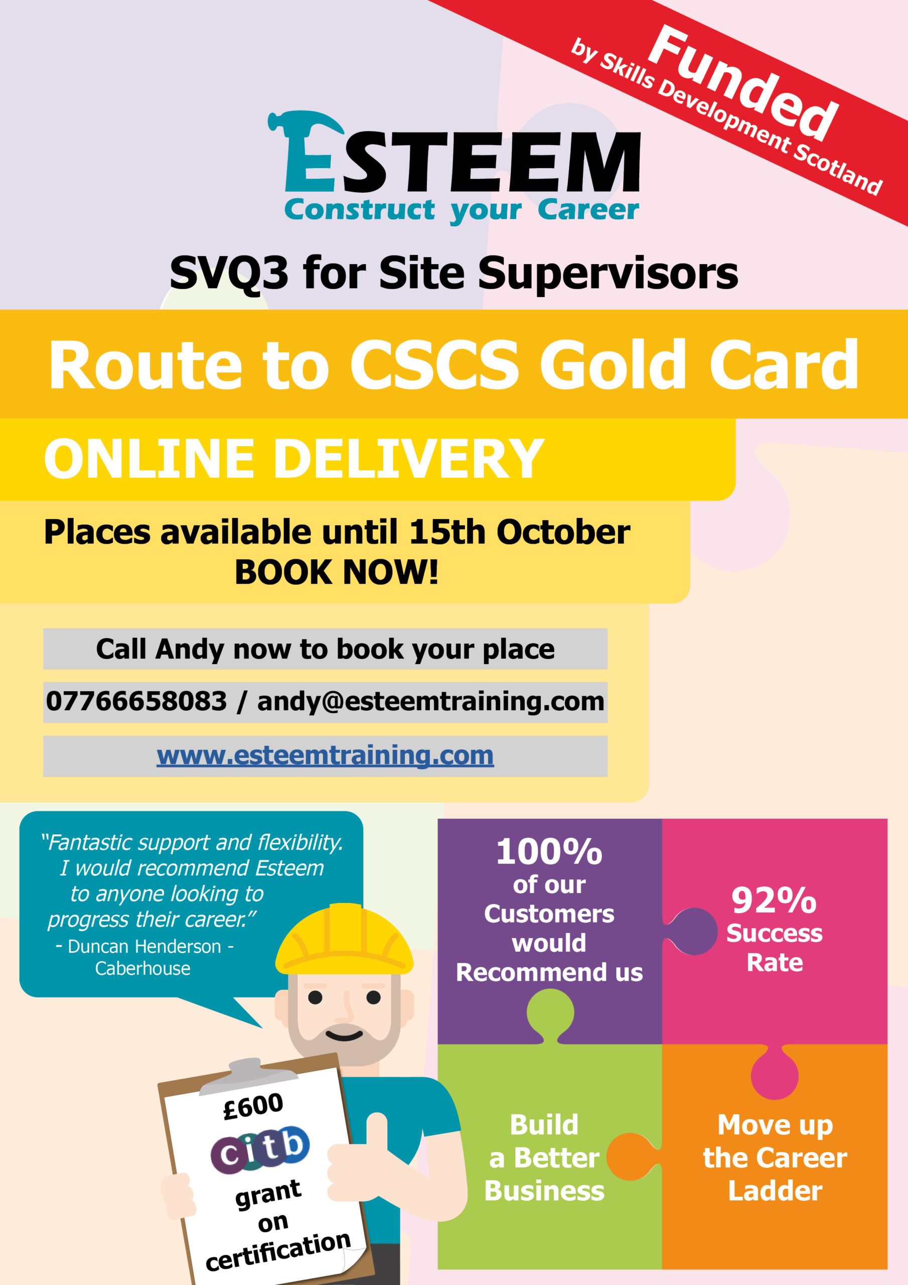 Funded places available on our upcoming SVQ3 programmes for Site Supervisors